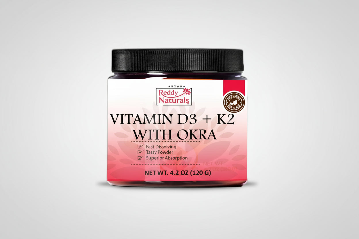 Reddy Naturals Vitamin D3 + K2 with Okra Extract – High-Potency D3K2 Supplement Powder for Daily Wellness and Nutritional Support