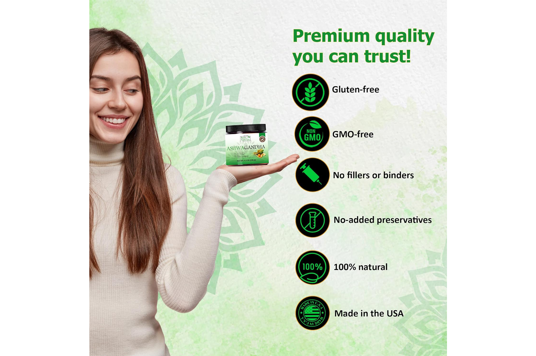 Reddy Naturals Ashwagandha Dietary Supplement – Premium Ayurvedic Adaptogen Powder for Daily Wellness, Balance & Natural Vitality