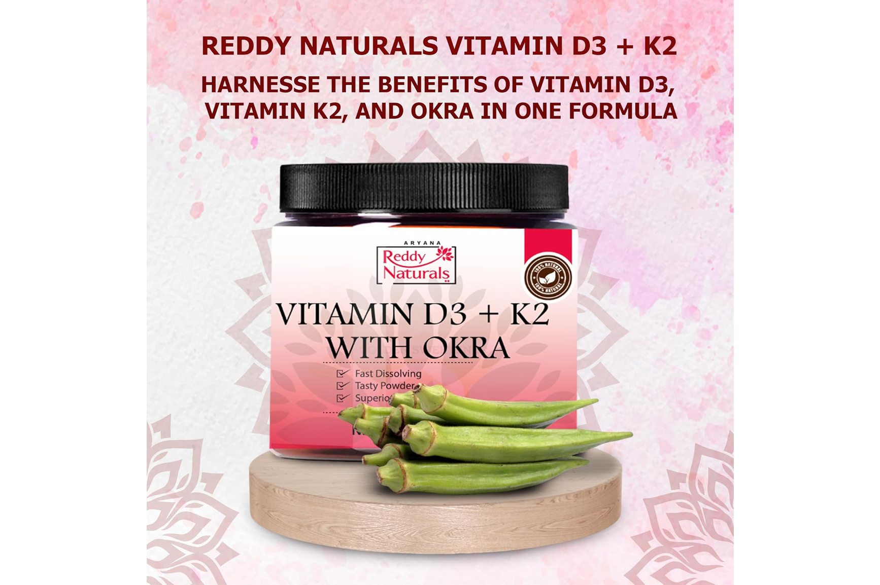 Reddy Naturals Vitamin D3 + K2 with Okra Extract – High-Potency D3K2 Supplement
