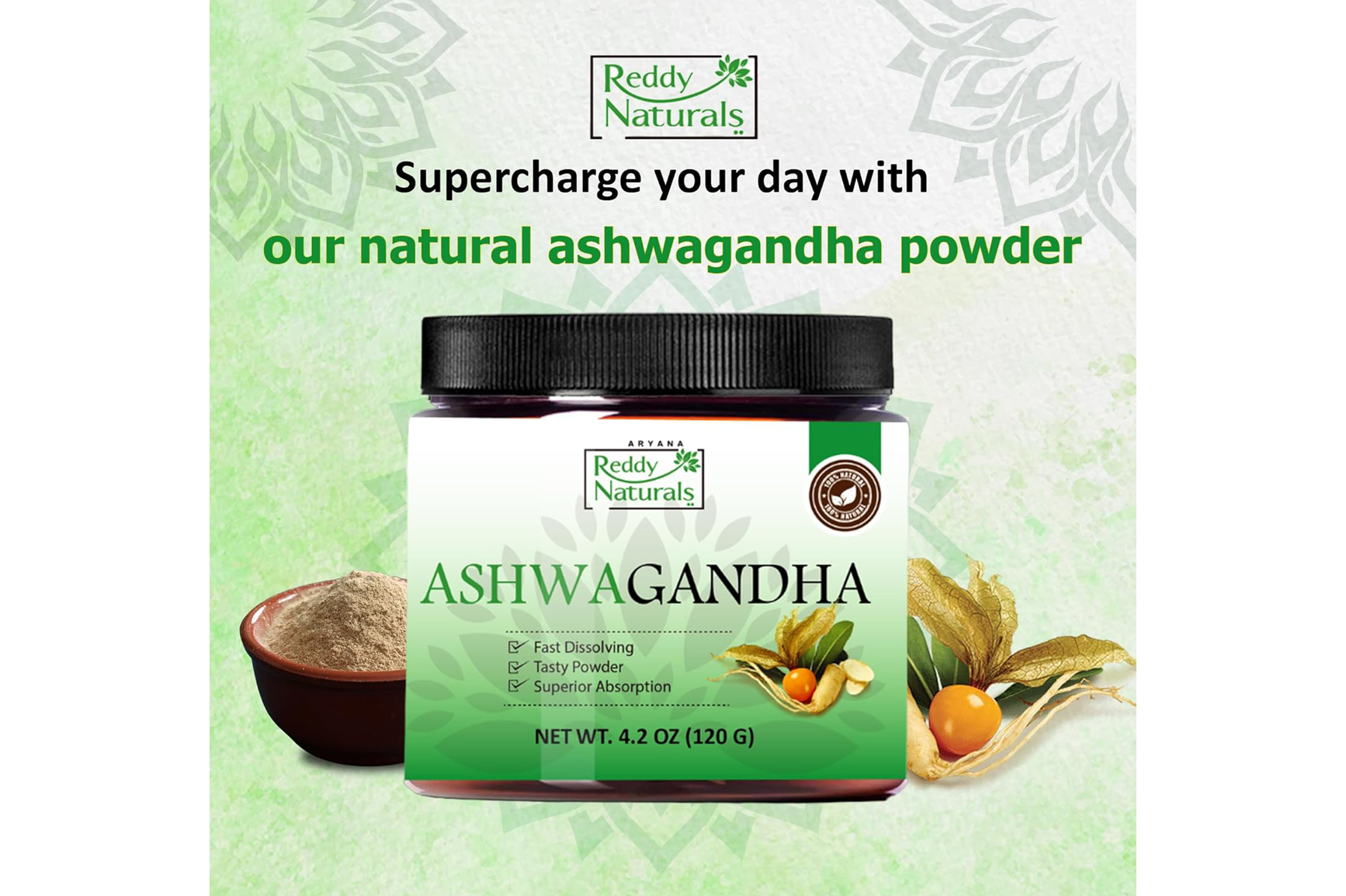Reddy Naturals Ashwagandha Dietary Supplement – Premium Ayurvedic Adaptogen Powder for Daily Wellness, Balance & Natural Vitality