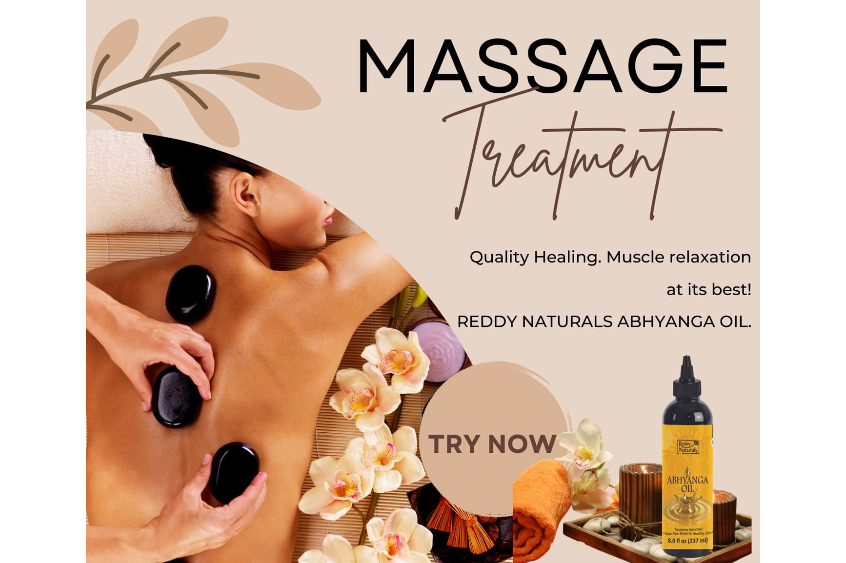 Reddy Naturals Abhyanga Massage Oil – Ayurvedic Body Massage Oil with Essential Oils for Relaxation, Comfort & Rejuvenation